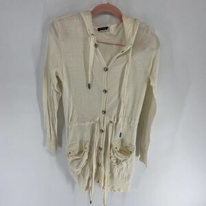 Magaschoni cream white snap closure hooded sweater tie waist womens xs